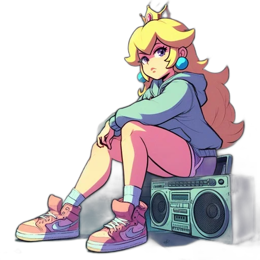 dress, jacket, crown, shoes, vaporwave, pixel art, concept art, cartoon transparent PNG cut-out