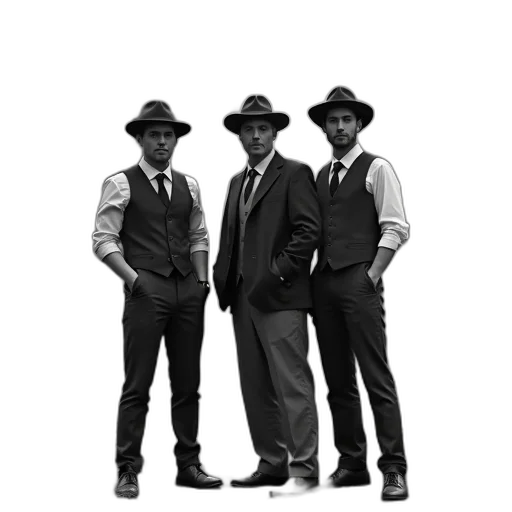 hat, staff, black, white, photograph, three, men, standing transparent PNG cut-out