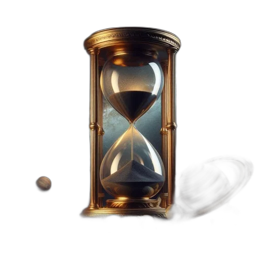3d render, concept art, photorealistic, golden, hourglass, stands, center, against transparent PNG cut-out