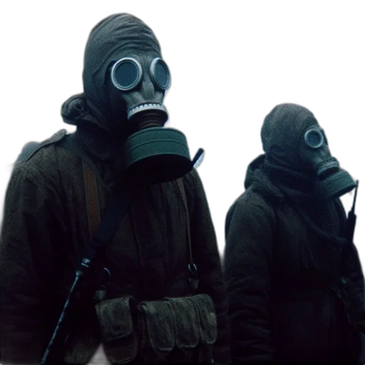 mask, jacket, concept art, cyberpunk, fog, two, individuals, protective transparent PNG cut-out