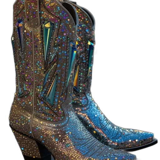 shoes, glittering, western-style, boots, adorned, multi-colored, sequins, geometric transparent PNG cut-out