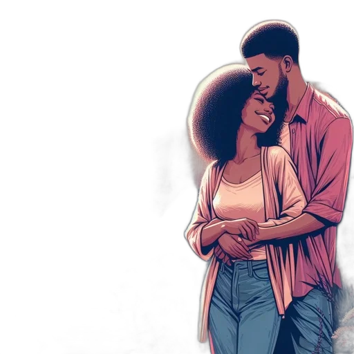 comic book art, watercolor, concept art, couple, embraces, serene, landscape, sun transparent PNG cut-out