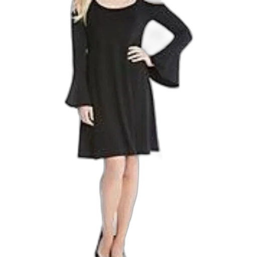 dress, woman, wearing, black, bell, sleeves, cold, shoulder transparent PNG cut-out