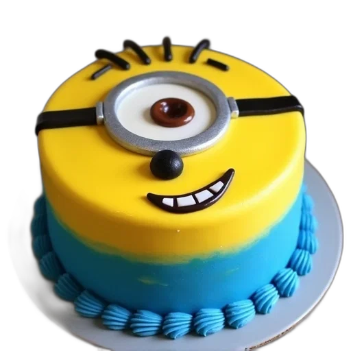 food, 3d render, yellow, blue, frosted, cake, chocolate, minion transparent PNG cut-out