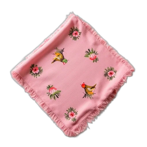 umbrella, pink, cloth, pattern, birds, flowers, laid, out transparent PNG cut-out