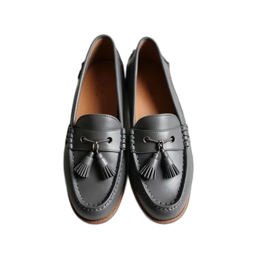 shoes, pair, gray, leather, driving, moccali, tasselled, sole transparent PNG cut-out