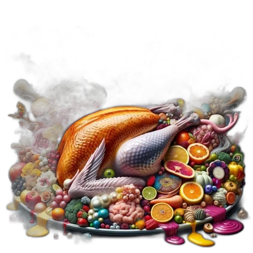 food, animal, staff, jewelry, photorealistic, 3d render, vivid, tableau transparent PNG cut-out