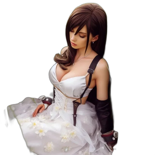 dress, photorealistic, 3d render, concept art, fantasy art, woman, white, black transparent PNG cut-out