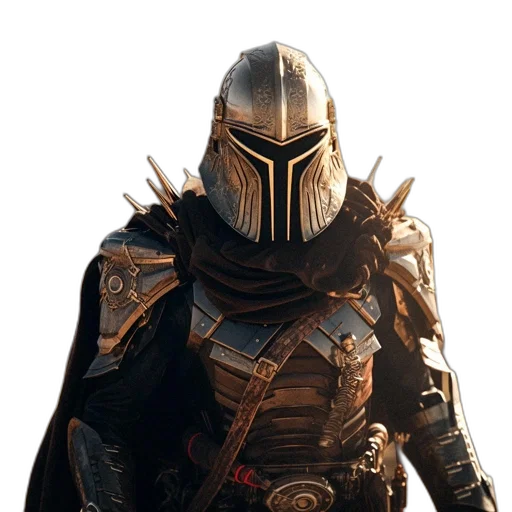 sword, mask, weapon, robot, concept art, 3d render, fantasy art, comic book art transparent PNG cut-out