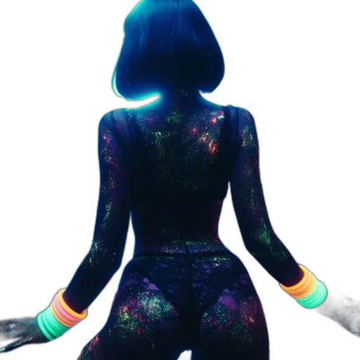 dress, jacket, robot, concept art, cyberpunk, 3d render, vaporwave, neon lights transparent PNG cut-out