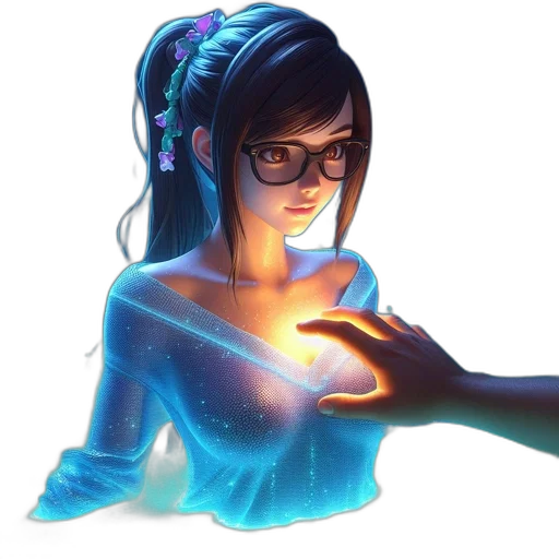 jewelry, dress, staff, fantasy art, concept art, comic book art, anime, neon lights transparent PNG cut-out