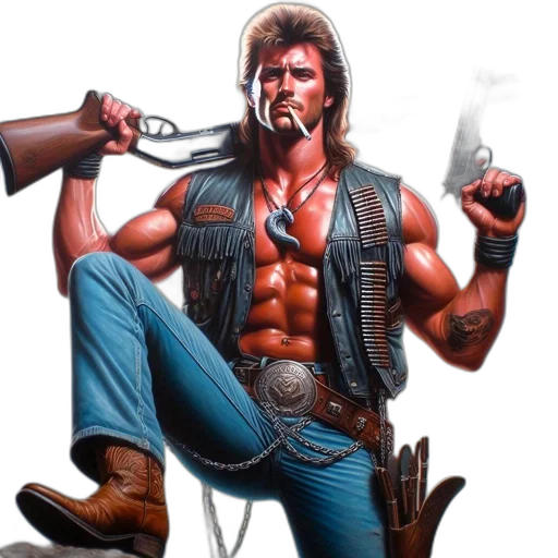 weapon, concept art, comic book art, cyberpunk, photorealistic, muscular, man, dark transparent PNG cut-out