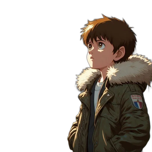 jacket, face, creature, weapon, anime, concept art, pixel art, cartoon transparent PNG cut-out