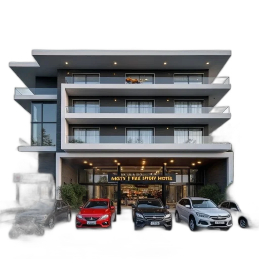 building, 3d render, photorealistic, concept art, modern, hotel, flat, roof transparent PNG cut-out