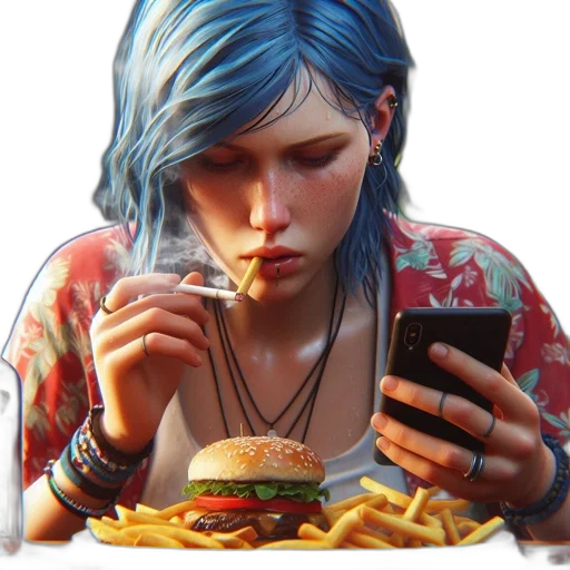 food, face, jewelry, dress, photorealistic, concept art, cyberpunk, pixel art transparent PNG cut-out