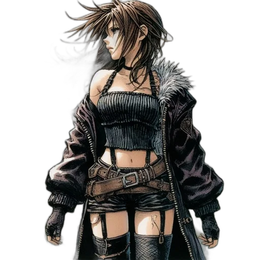 jacket, dress, concept art, cyberpunk, comic book art, fantasy art, dark, monochrome transparent PNG cut-out