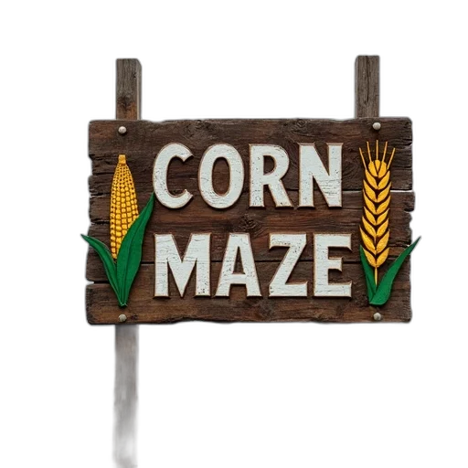 food, rustic, wooden, sign, words, corn, maze, white transparent PNG cut-out