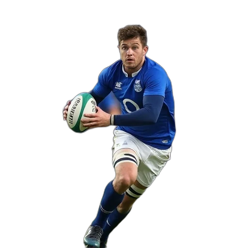 rugby, player, blue, jersey, number, holding, green, white transparent PNG cut-out