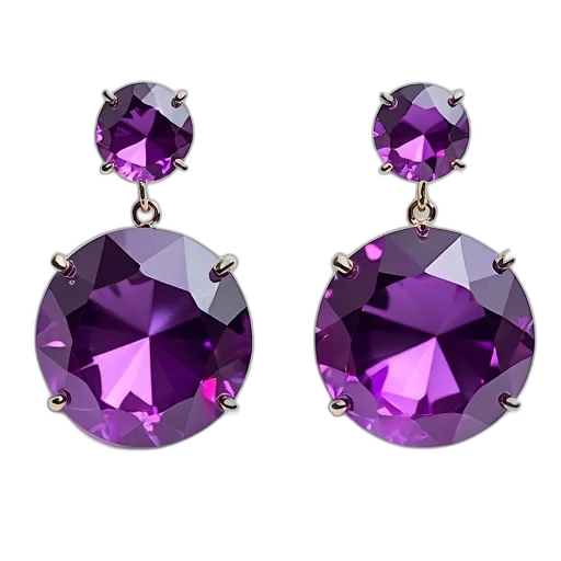 jewelry, crown, pair, earrings, large, round, faceted, purple transparent PNG cut-out