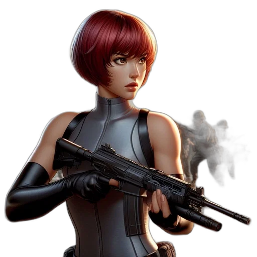 weapon, robot, concept art, cyberpunk, comic book art, 3d render, woman, red transparent PNG cut-out