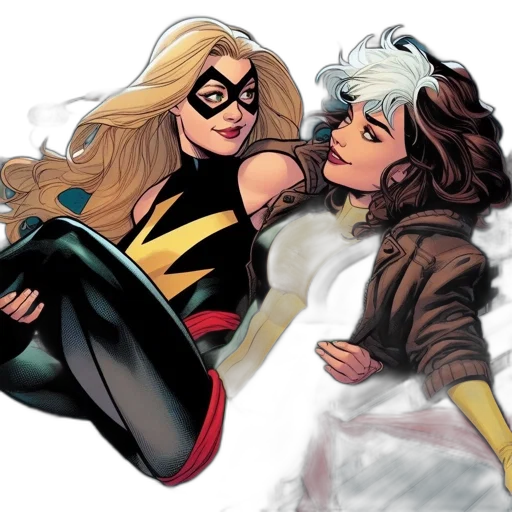comic book art, concept art, two, female, superheroes, one, yellow, lightning transparent PNG cut-out