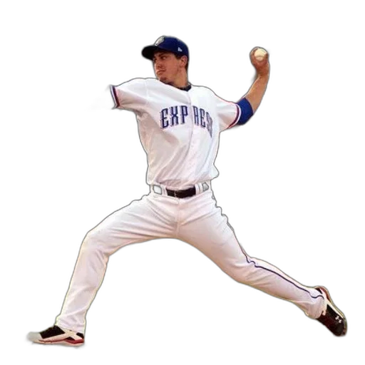 photorealistic, baseball, player, wearing, white, uniform, express, written transparent PNG cut-out