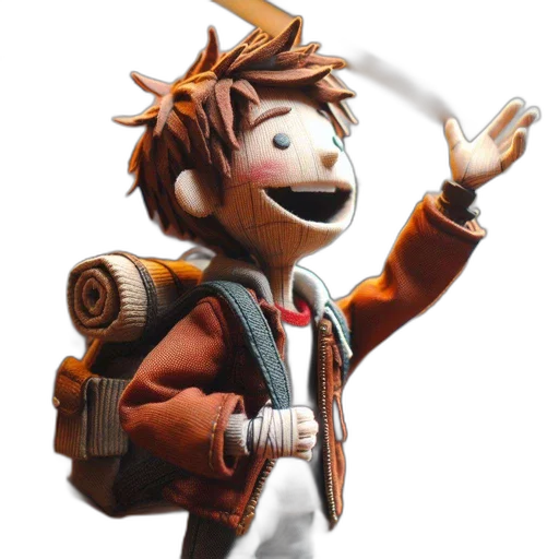 jacket, staff, robot, 3d render, concept art, cartoon, fantasy art, stop-motion transparent PNG cut-out