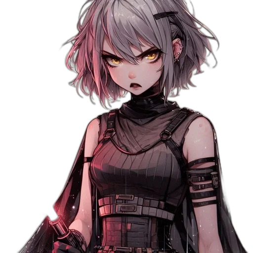 weapon, dress, staff, robot, cyberpunk, pixel art, concept art, anime transparent PNG cut-out