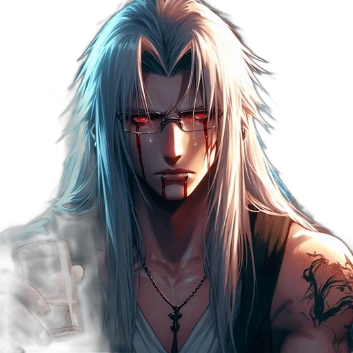 face, fantasy art, anime, concept art, pixel art, blue, male, character transparent PNG cut-out