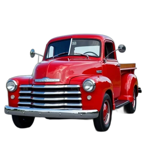 car, photorealistic, 3d render, red, vintage, truck, shiny, chrome transparent PNG cut-out