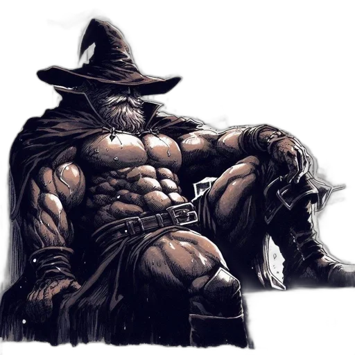 comic book art, concept art, fantasy art, photorealistic, muscular, man, wizard, hat transparent PNG cut-out