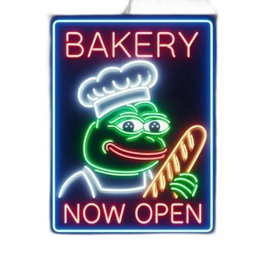 food, neon lights, neon, sign, green, frog, chef, holding transparent PNG cut-out