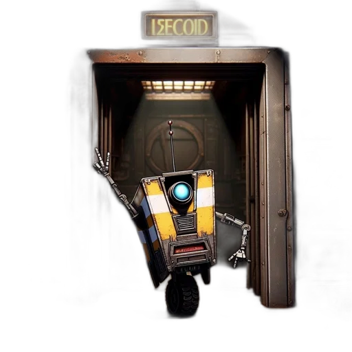 robot, concept art, 3d render, outer space, industrial-looking, animation, frames, yellow transparent PNG cut-out