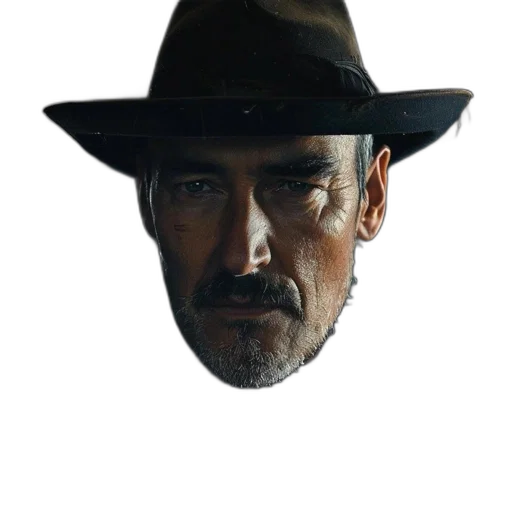 hat, face, mask, staff, photorealistic, 3d render, concept art, cartoon transparent PNG cut-out