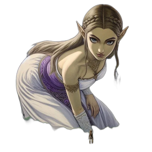 dress, jewelry, staff, face, fantasy art, concept art, pixel art, watercolor transparent PNG cut-out