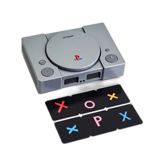 robot, 3d render, silver, playstation, console, placed, white, surface transparent PNG cut-out