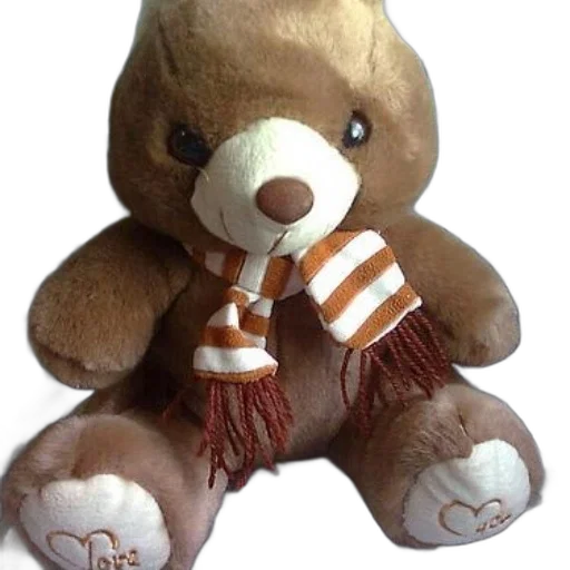 brown, teddy, bear, white, heart, foot, sits, plaid transparent PNG cut-out