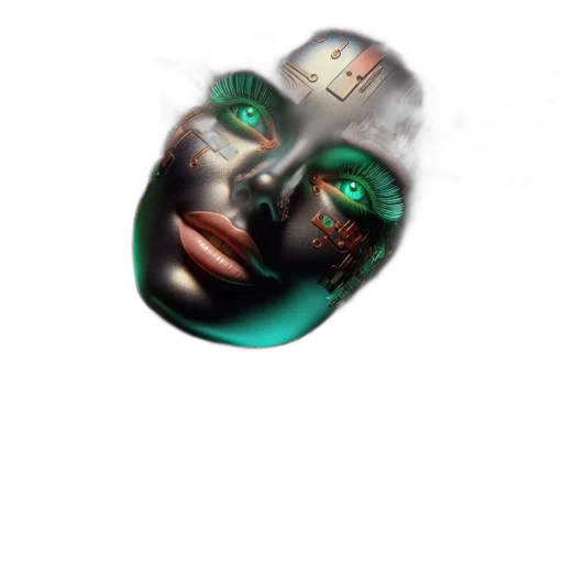 mask, face, robot, jewelry, 3d render, photorealistic, concept art, cyberpunk transparent PNG cut-out
