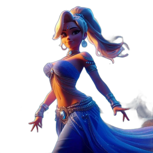 dress, staff, concept art, fantasy art, comic book art, 3d render, blue, ethereal transparent PNG cut-out