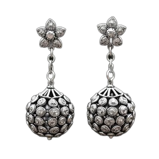 jewelry, pair, silver, earrings, intricate, designs, featuring, cluster transparent PNG cut-out