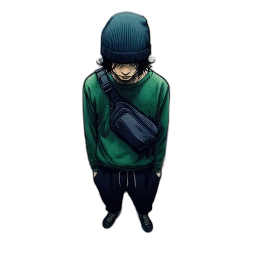 jacket, hat, mask, face, pixel art, concept art, anime, comic book art transparent PNG cut-out
