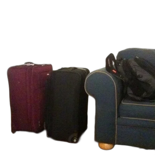 furniture, staff, dark, two, suitcases, sit, next, couch transparent PNG cut-out