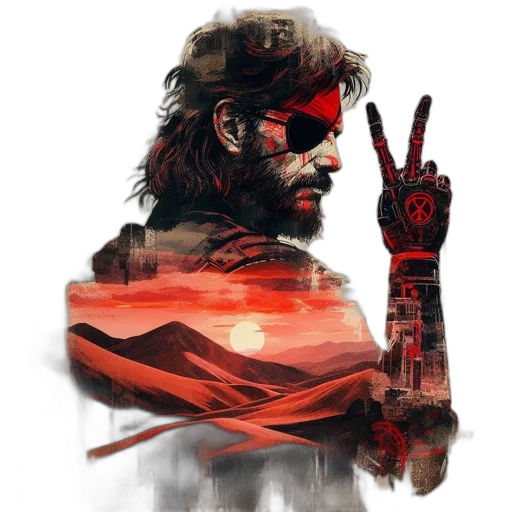 weapon, concept art, comic book art, cyberpunk, pixel art, red, bearded, man transparent PNG cut-out