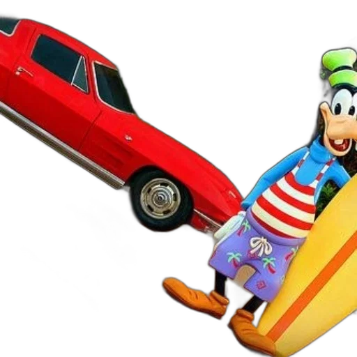 car, 3d render, concept art, photorealistic, cartoon, goofy, dressed, beach transparent PNG cut-out