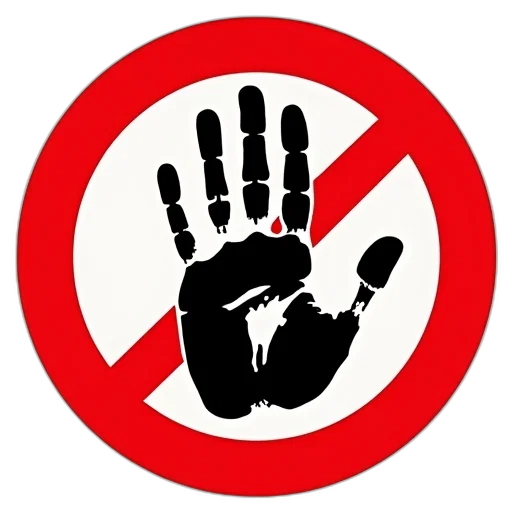 red, white, sign, black, handprint, center, surrounded, border transparent PNG cut-out