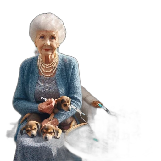 animal, jewelry, photorealistic, 3d render, concept art, elderly, lady, sunlit transparent PNG cut-out
