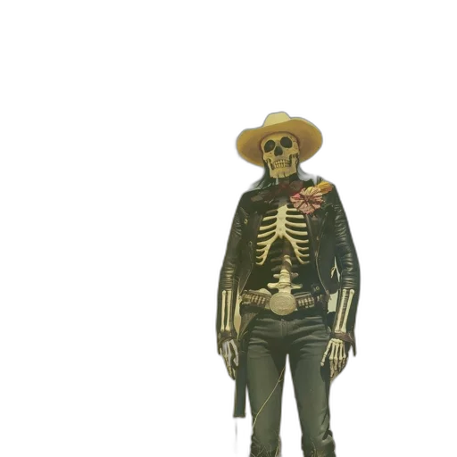 jacket, staff, hat, mask, concept art, 3d render, skeletal, figure transparent PNG cut-out