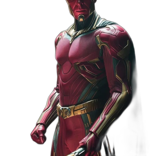 comic book art, concept art, fantasy art, photorealistic, red, dark, superhero, wearing transparent PNG cut-out