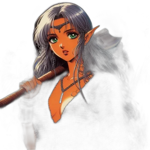 staff, sword, fantasy art, concept art, anime, watercolor, pastel, woman transparent PNG cut-out