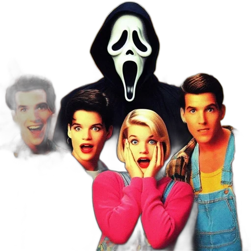 mask, ghostly, figure, hood, stands, center, hallway, surrounded transparent PNG cut-out